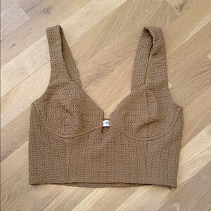 Mustard Seed Brown Textured Crop Top